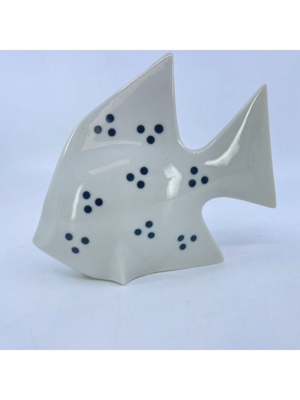 vintage sgrafo west germany porcelain mcm angelfish figurine with navy blue dots